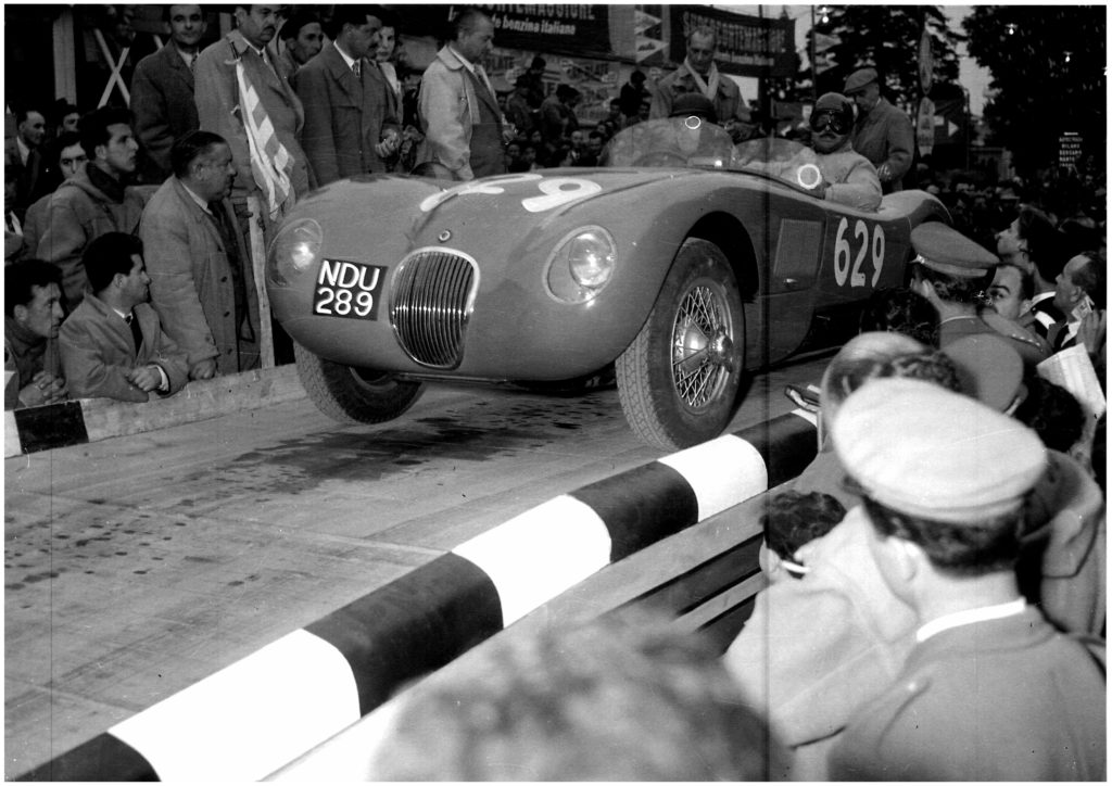 1953 Mario Tadini and Pietro Cagnana on start ramp at Mille Miglia