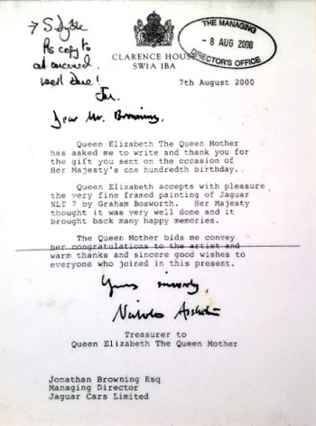 2000.08.07 Letter - Queen Elizabeth the Queen Mother to Jonathan Browning